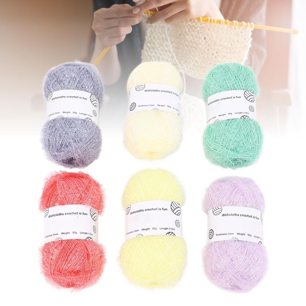 6 Rolls Scrubby Yarn Sparkle Sparkle Glitter, skirtas nerti indų servetėlėmis rankomis megztas lėlių krepšys su Croc