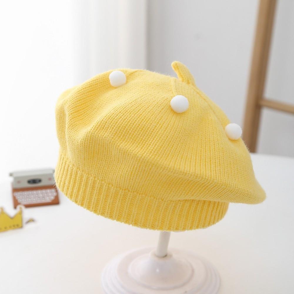 Soft Kids Knitted Beret Hat Solid Color Painter Cap Cute Pom Pom Beanie Infant