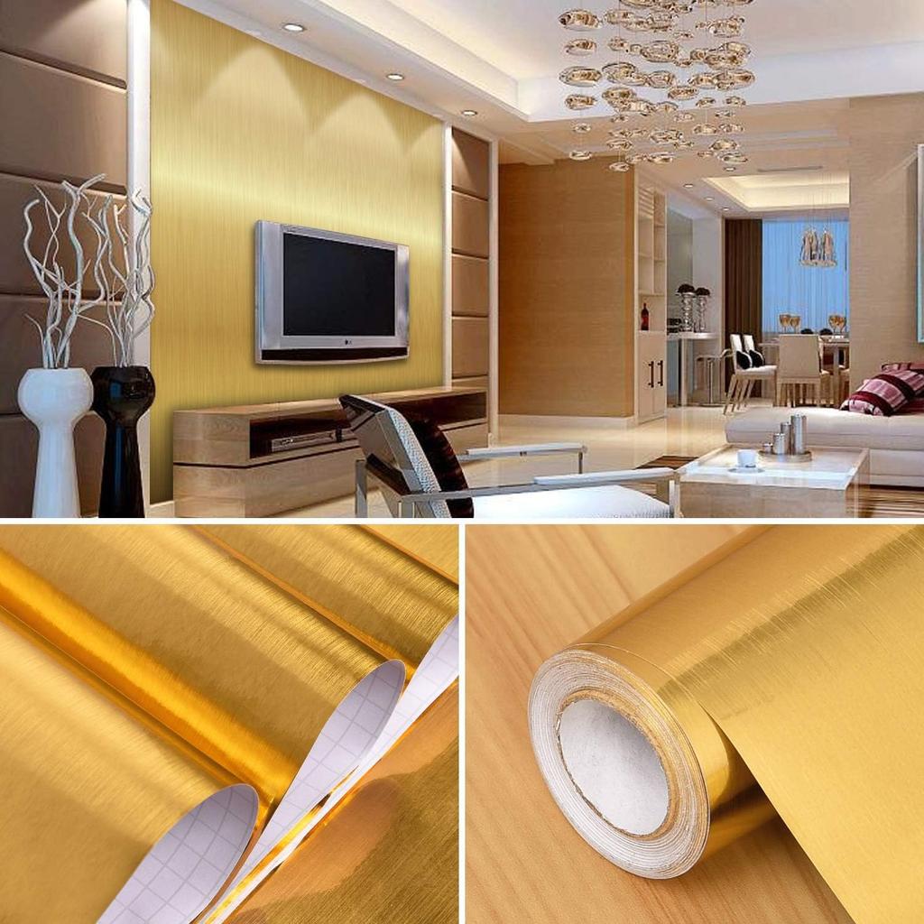 Metal Style Wallpaper Decorative Peel and Stick Film Brushed Silver/Gold Contact Paper PVC Waterproof House Appliance DIY Decal