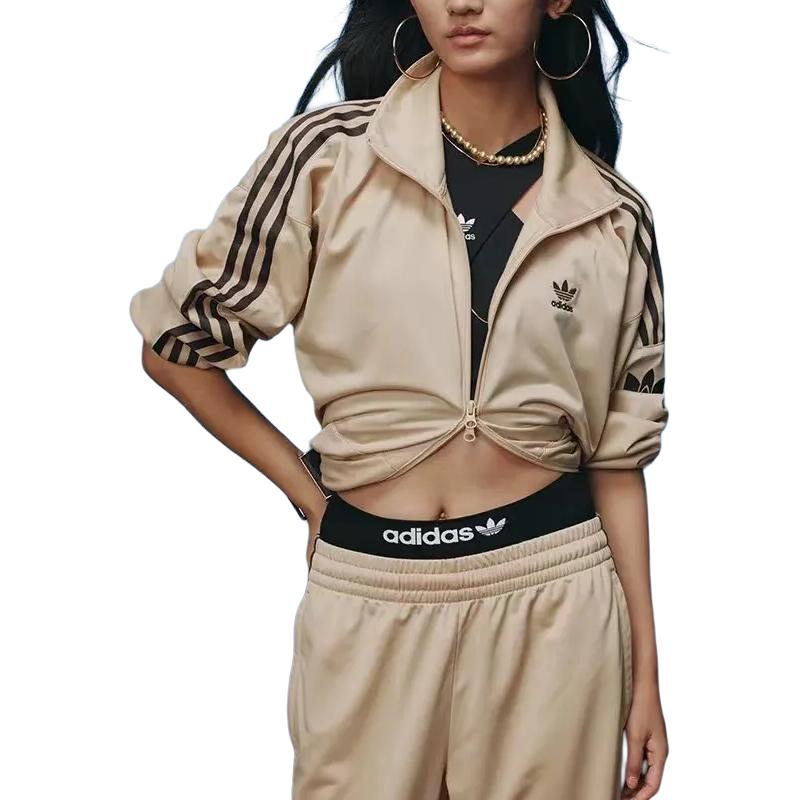 adidas Originals Klassiek Retro Drie Strepen Letterlogo Sport Lose Opstaande Kraag Lange Mouwen Jas Heren Jas Mist-Lichtbruin JL8399