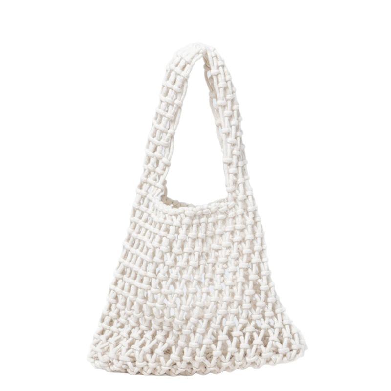 

Новая милая ручная плетеная сумка, открытая соломенная сумка, сумка для мобильного телефона из хлопковой нити, пляжная сумка для морского отдыха exposure белый