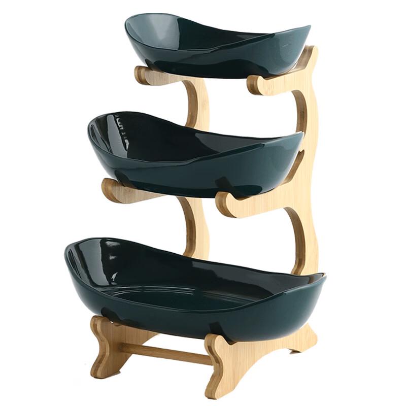 ZISIZ Multilayer Ceramic Fruit & Snack Platter with Bamboo Stand