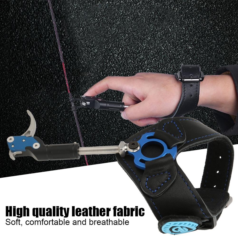 Blue Aluminium Alloy Leather Comfortable Adjustable Length Bow Trigger Wrist Strap Archery Release Aid