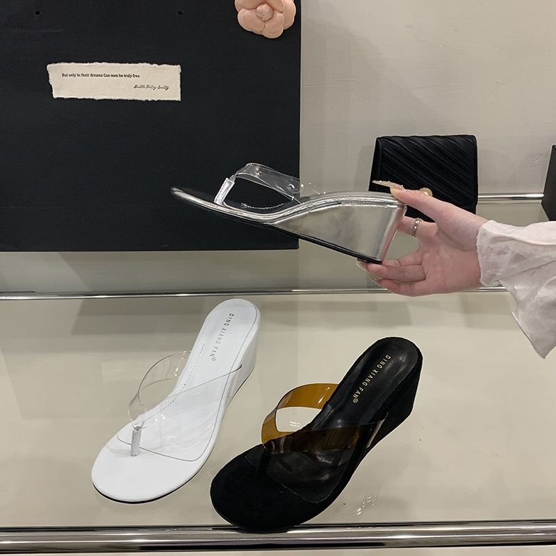 Fashion Small Slope Heel High Heel Open Toe Flip-flops Pinch Feet Niche Lazy Shoes Comfortable Cool Slippers Casual Women's Shoes