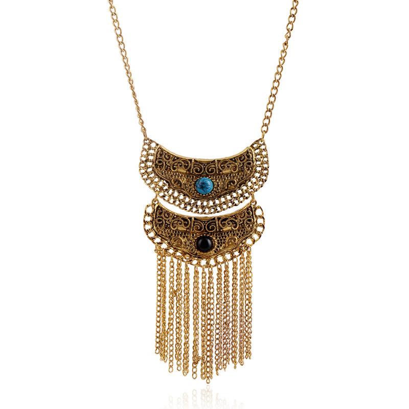 Vintage Boho Tassel Necklace Featuring Alloy Chain And Gemstone Accents For Fashion Lovers