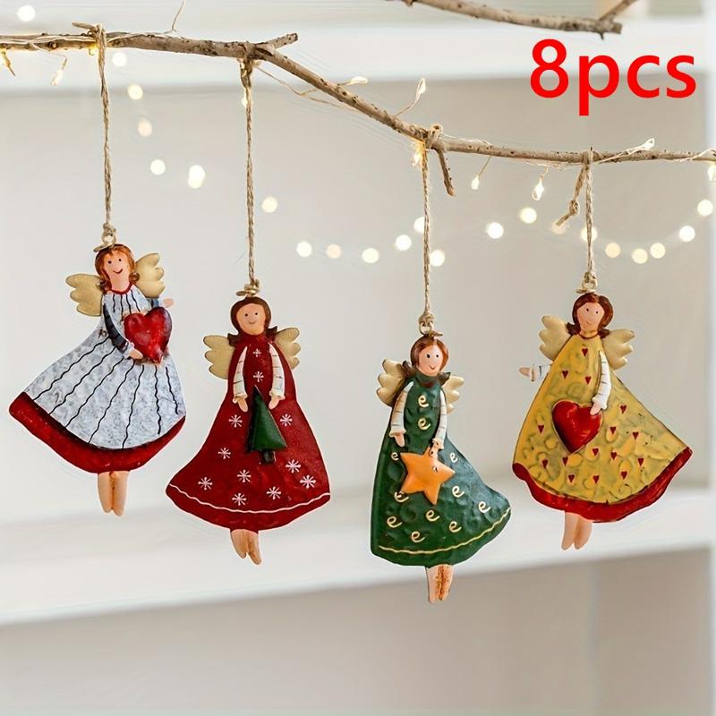 

4pcs Handmade Vintage Wooden Angel Christmas Ornaments- Multi-color Festive Decor For Tree,home Offic Home Decor