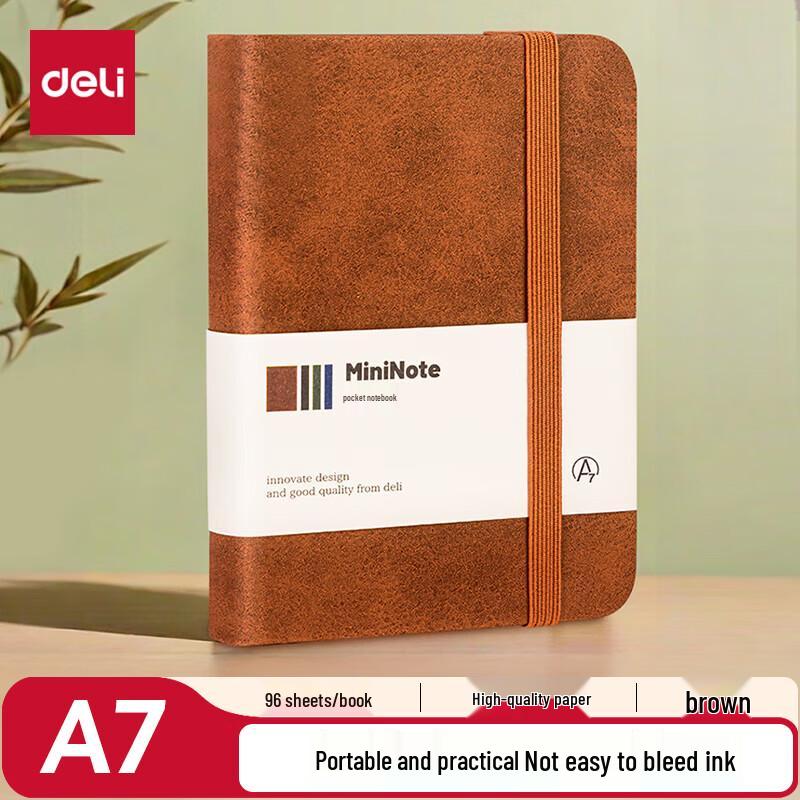 Deli A7 Portable Leather Pocket Notebook, 96 Pages