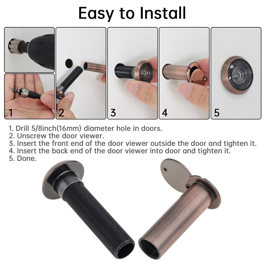 16mm 180° Wide Angle Door Viewer Peephole: Reinforced Steel Lock Core with 360° Rotation Privacy Cover for 1.77 Thickness, Dustproof