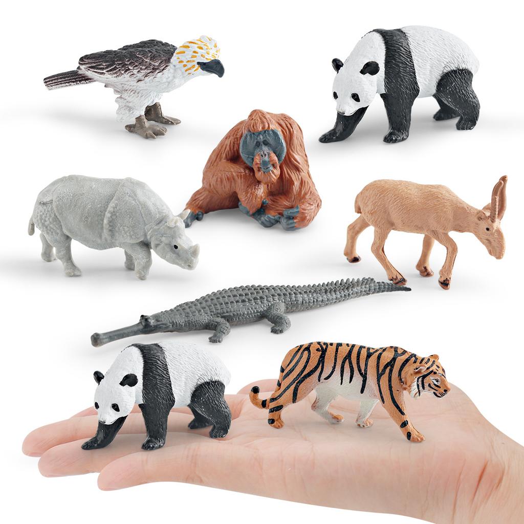Simulation Asian Animal Model Panda Tiger Orangutan Crocodile Elephant Static Ornament 8-Piece Set