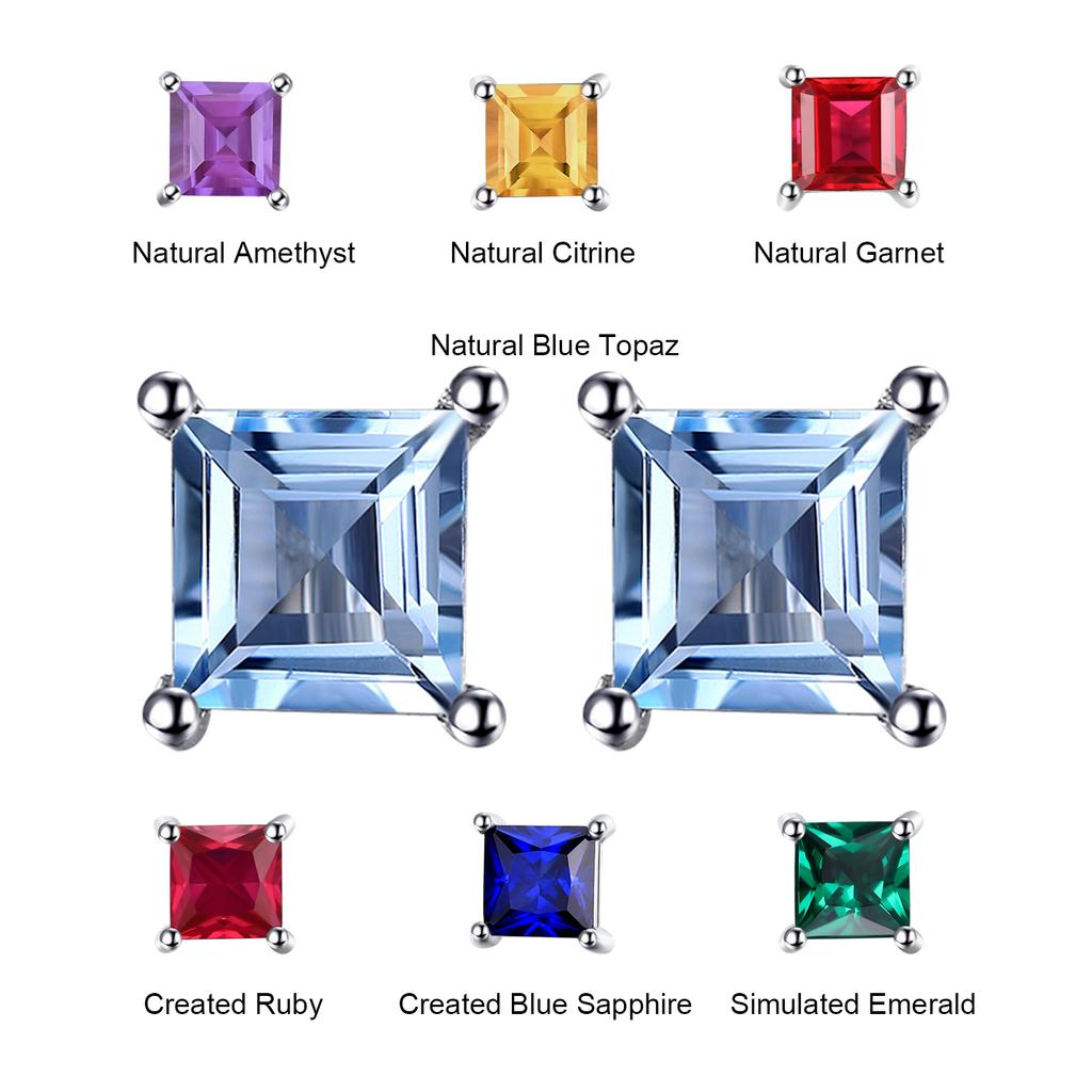 JewelryPalace Square Genuine Blue Topaz Amethyst Citrine Garnet Created Sapphire Ruby Emerald 925 Sterling Silver Stud Earrings