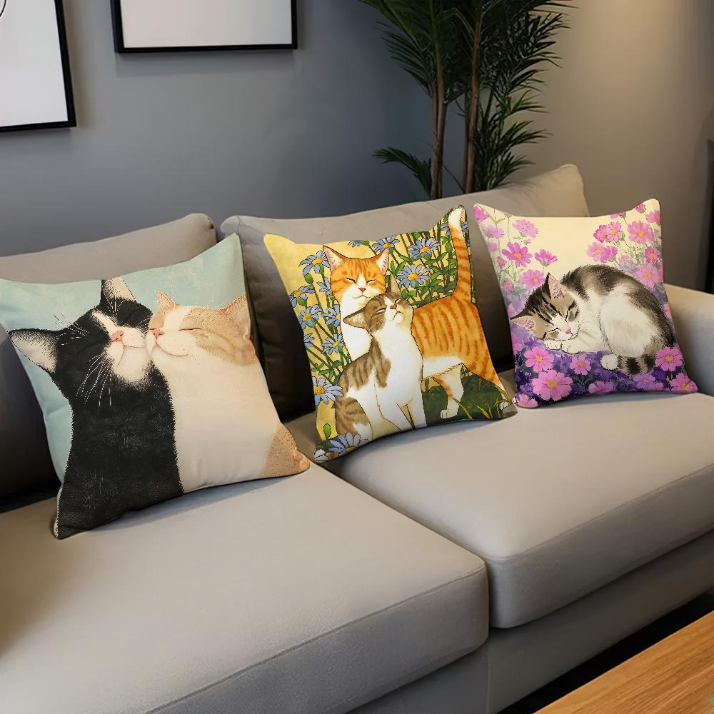 Fashion Cute Kitten Kawaii Cat Flower Cushion Cover Soft Pillow Case for Sofa Living Room Home Office Decor Protective Covers