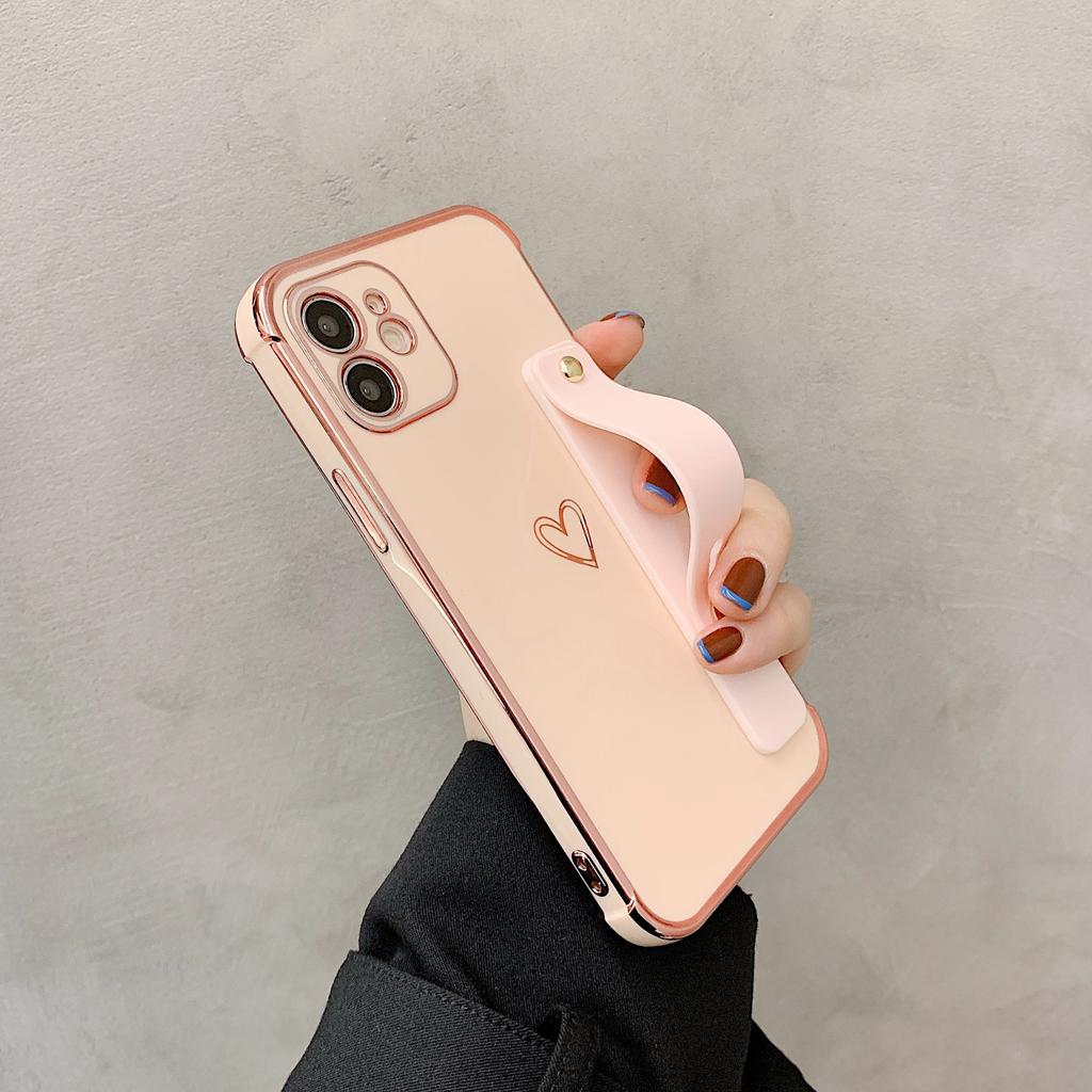 Straight edge electroplating love wrist strap for iPhone17 mobile phone case 16 Apple 15promax all-inclusive soft case XS