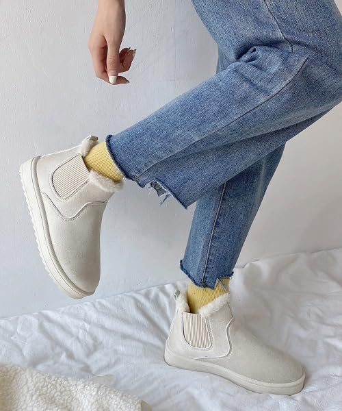 Missmo Sheepskin Boa Snow Short Boots with Side Gore and Fleece Low Flat Comfortable To Walk Thick Furry Work Cold Winter Boots Size Women's Boots,