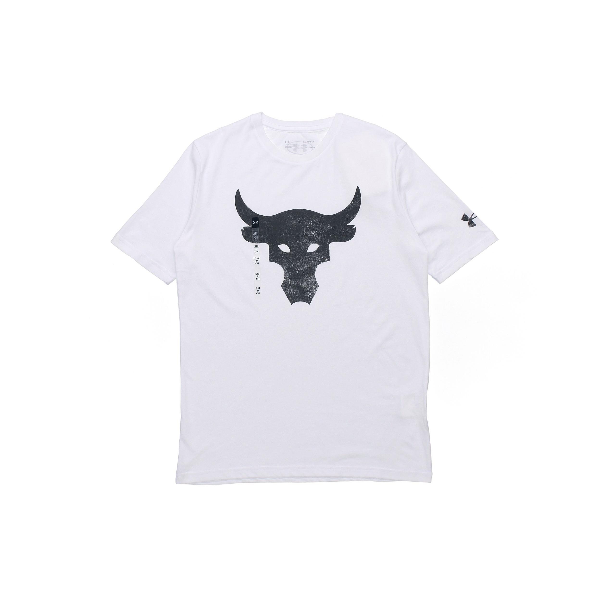 Under Armour Project Rock Brahma Bull Logo T-shirt White Men s 1357186-100 L