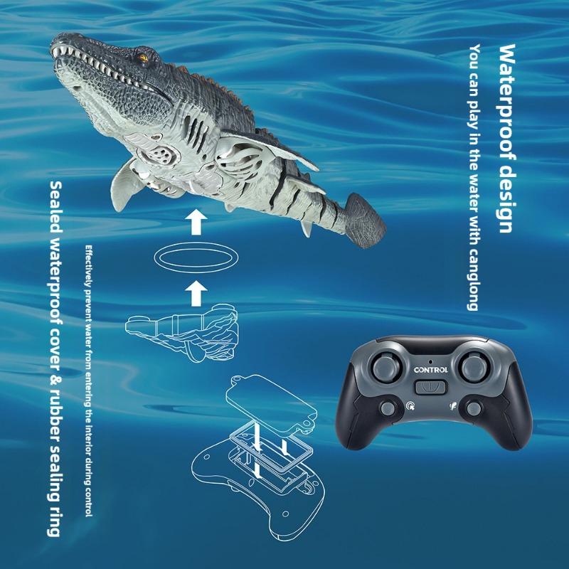 Electric Remote Control Dinosaur Toys For Kids Simulation Rc Mosaur With Light Spray Water Children Outdoor Swimming Pool Toy