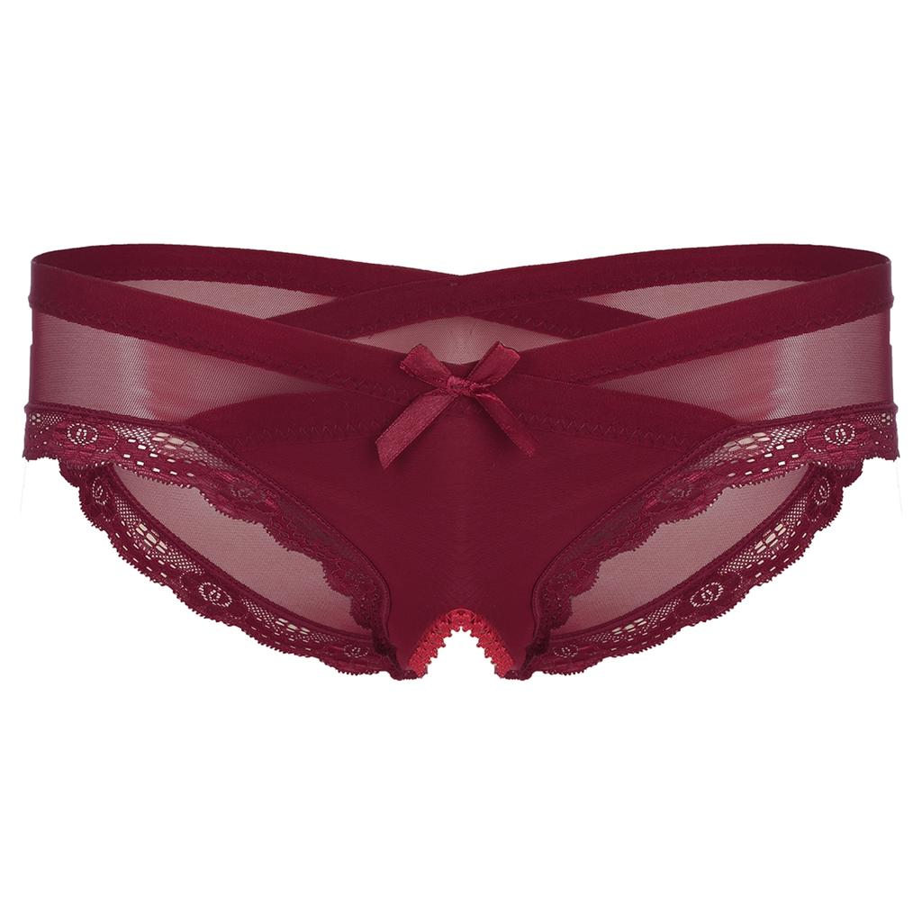 Mens See Through Mesh Crotchless Briefs Low Rise Lace Trim Underpants Cross Dresser Sissy Underwear