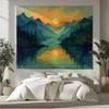 Sunset Mountain Tapestry Flat Print Misty Forest Landscape Wall Hanging Wilderness Nature Aesthetic Art for Bedroom Dorm Home
