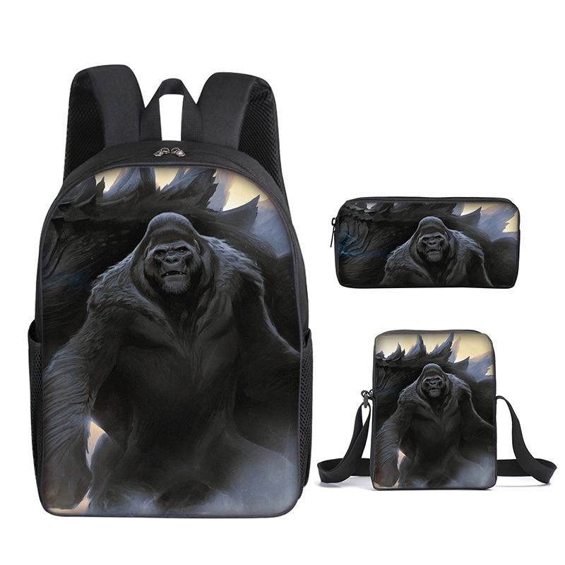 2021 Godzilla Wars King Kong School Bag Three-Piece Combination Set Primary And Secondary School Students Printed Backpack Cartoon School Bag