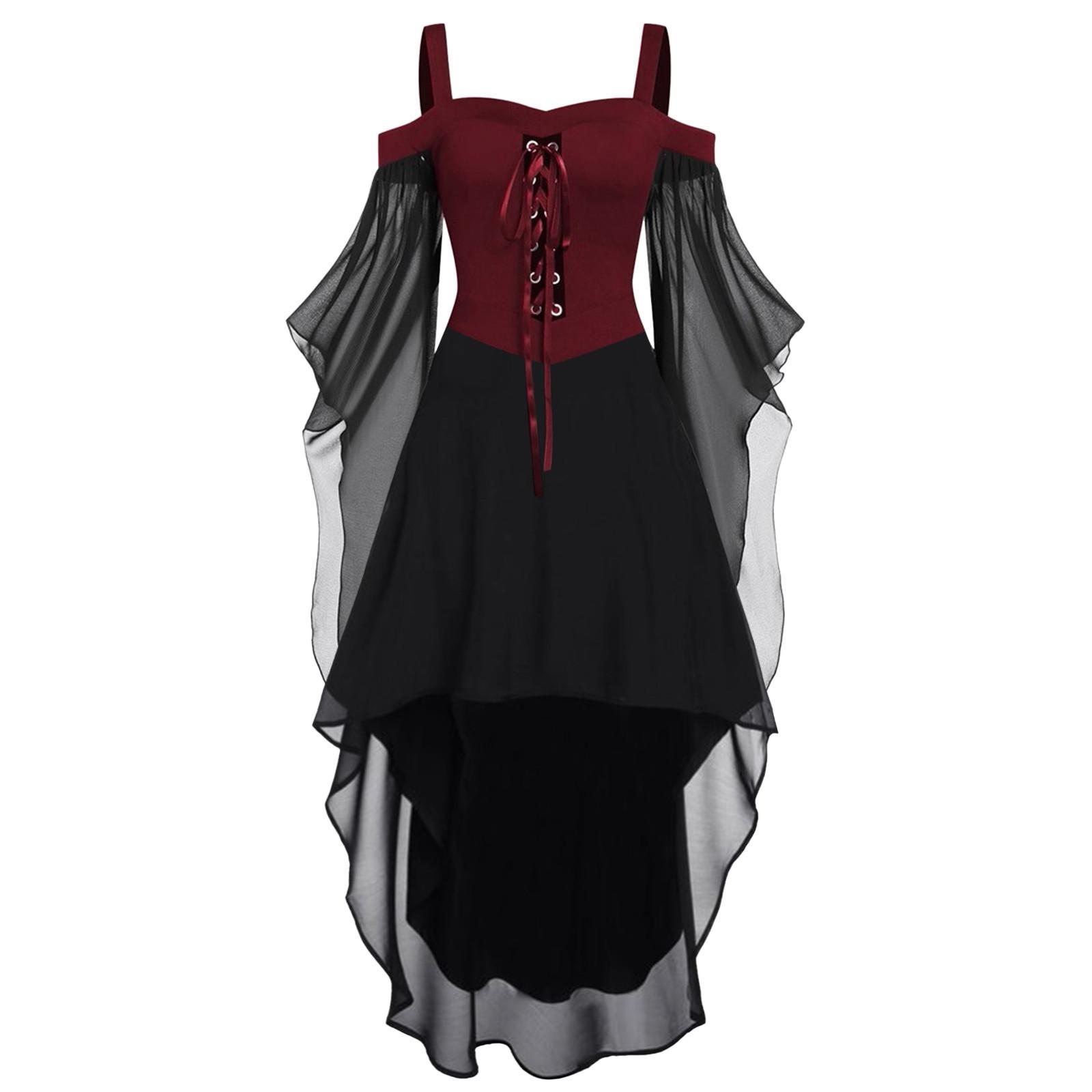

Gothic Medieval Dress Cosplay Carnival Dresses Women Cold Shoulder Butterfly Sleeve Lace Up Halloween Dress Robe Femme 2025 S красный