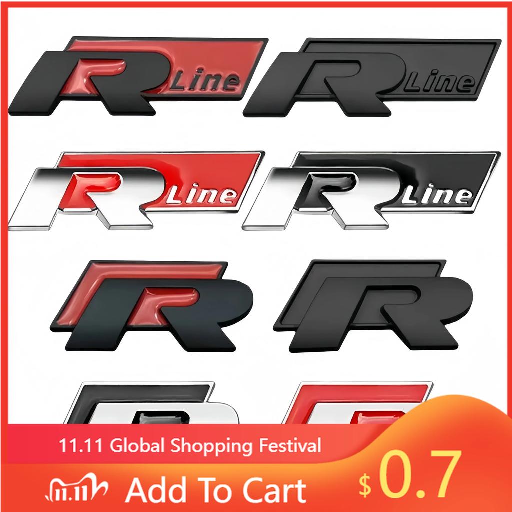 Für VW Neu 1 Stück Metall Auto Seitenkarosserie Kofferraum Rline R Emblem Aufkleber Für Volkswagen VW Golf 4 5 6 7 Bora MK7 Käfer Touran Tiguan GT MU2