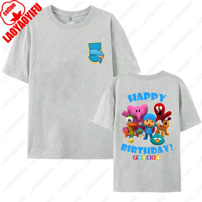 

POCOYO Happy 3rd Birthday Cotton Tees Mom Dad Adult Short Sleeve Cartoon Birthday Party Tshirts Funny Cute Family Matching Tops S