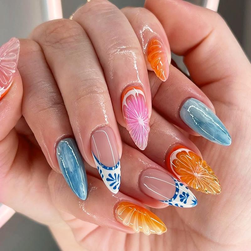 

Popular 3D Detachable Orange Fake Nails Set - 24 Pieces
