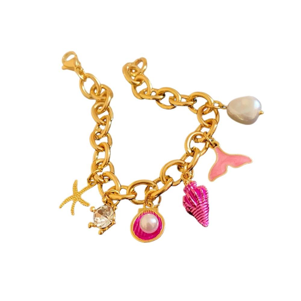 Zinc Zinc Alloy Rhinestone Pearl Starfish Beaded Bracelet Shell Beaded Hand Chain  Girls Couple Gift