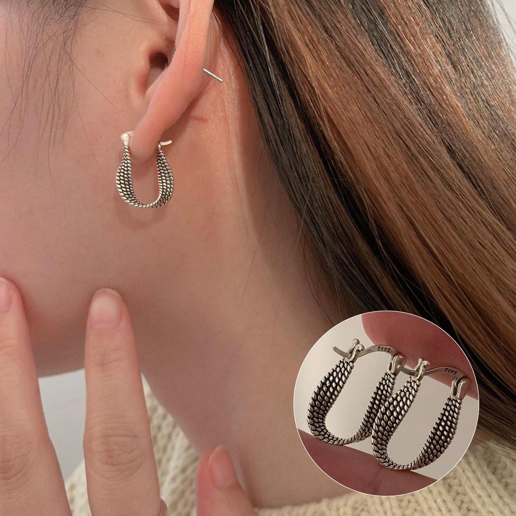 S925 Silver Snake-Shaped Hoop Earrings with Micro-Paved Zirconia - Retro Fashion for Women