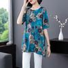 Damenbekleidung Vintage Floral Bedrucktes Midi-T-Shirt Rundhalsausschnitt Sommer Kurzarm Unregelmäßig Allround Locker Folk Pullover