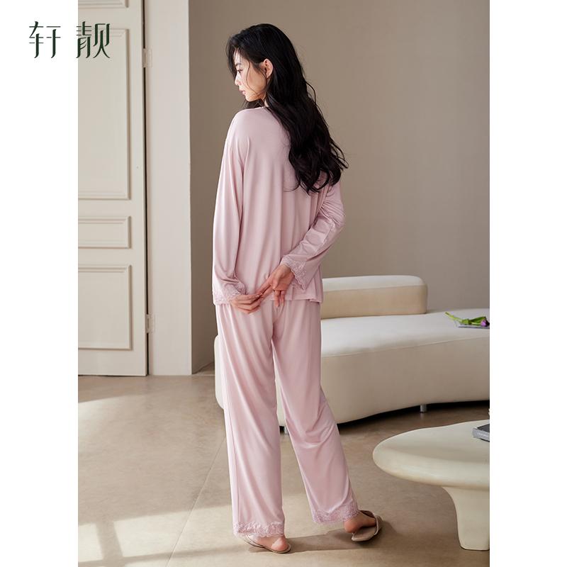 Pajama women's spring and autumn Modal thin long-sleeved casual fashion ice silk cool feeling plus size home suit set