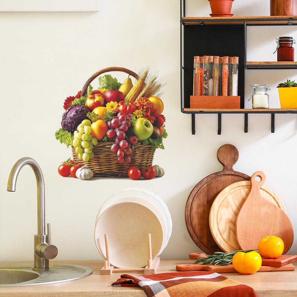 Simulated Fruit Bamboo Basket Restaurant, Kitchen, Home Background and Wall Beautification Stickers