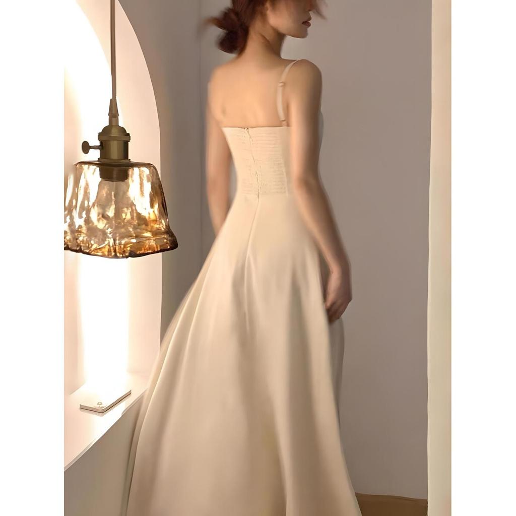 Niche Daughter Bow Dress Women's Summer Dress Light Mature Style Small Dress Temperament Waist Thin Suspender Skirt