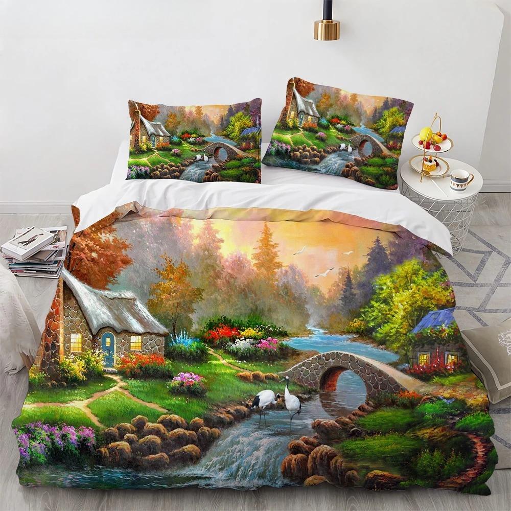 

Картина маслом Король Королева Пододеяльник Винтажный Пейзаж Здания Постельное Белье Для Взрослых Ретро Искусство 2/3 предмета Полиэстер Пододеяльник EU single(135x200cm)