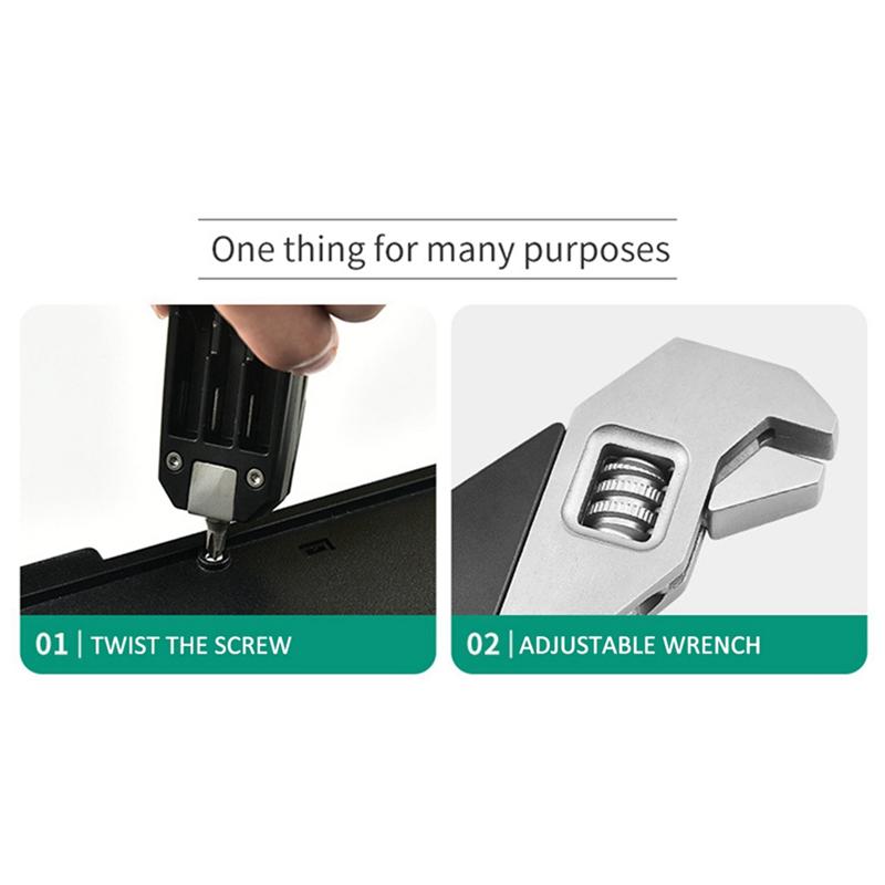 With Storage Bag Stainless Steel Adjustable Wrench Replaceable Screwdriver Head Portable Household Tool