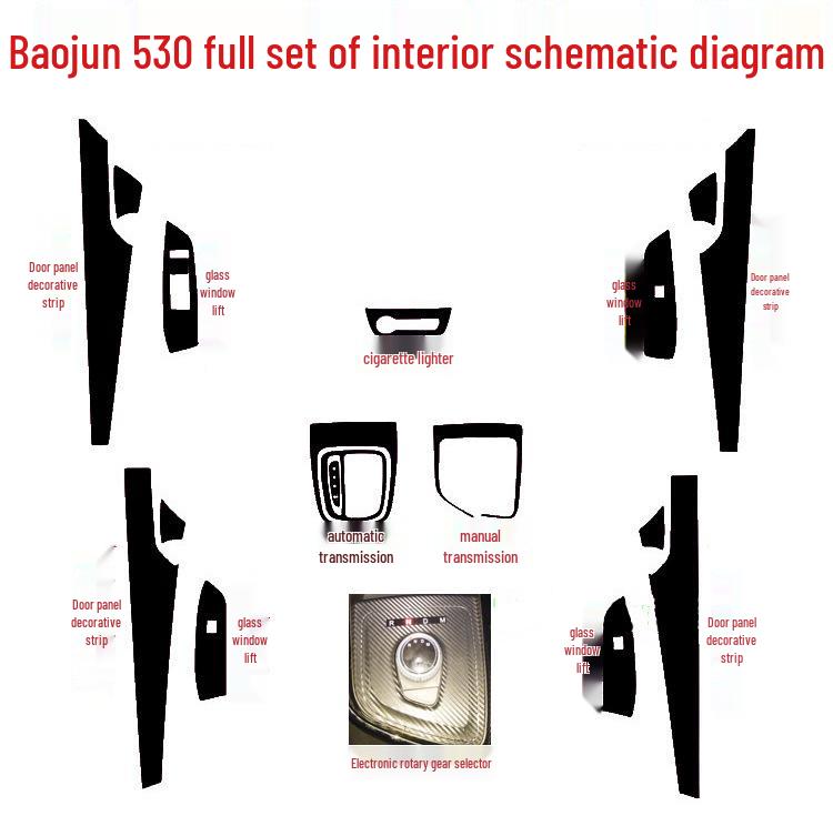 Carbon Fiber Interior Stickers for Baojun 530: Console, Gear, and Window Decoration