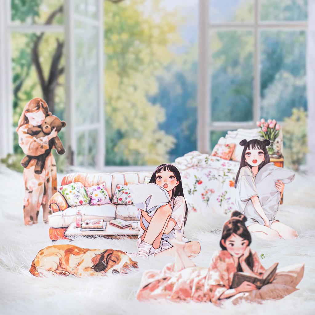 Home Leisure Theme Character Diorama Stickers 100 Sheets For Scrapbooking Journal DIY Decoration Collage Diary