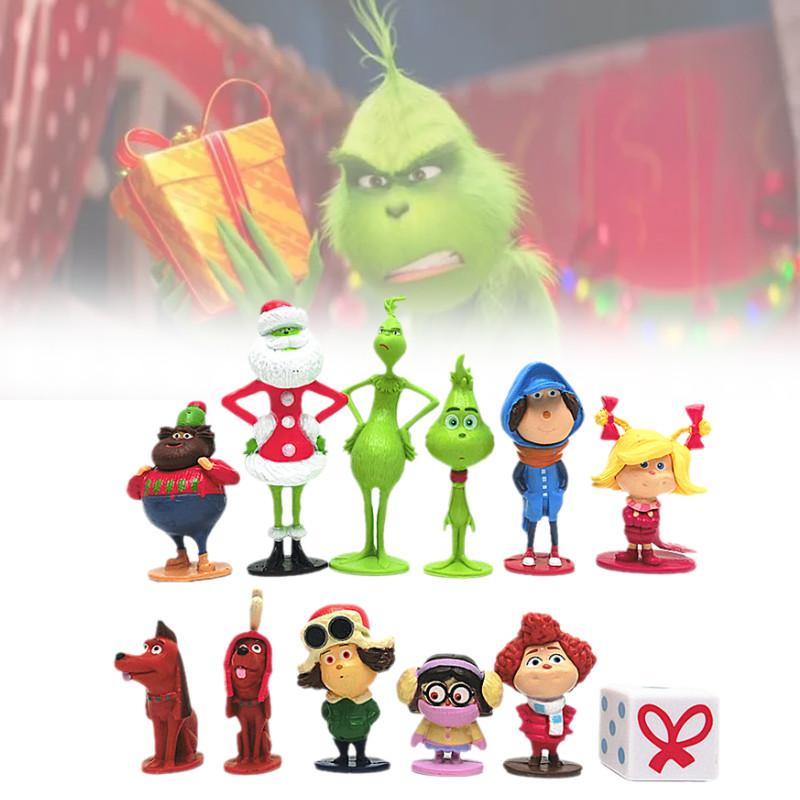 12 Adorable Grinch Figurines Christmas Themed Green Furry Characters Collectible Decor