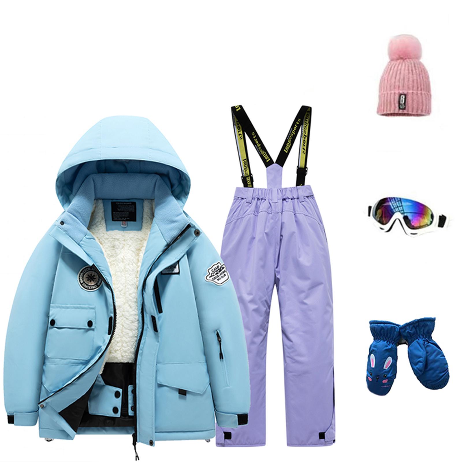 

Детский модный лыжный комплект для мальчиков и девочек, утепленный, водонепроницаемый, термобелье, костюм из пяти предметов с курткой и брюками 8 фиолетовый