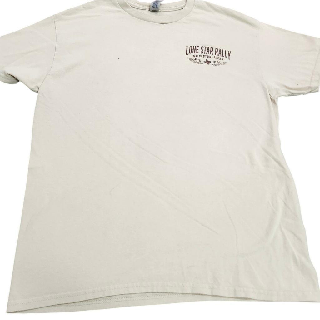 Gildan Lone Star Rally Galveston Texas 2023 Tan Biker Graphic Mens M Unisex T-Shirt