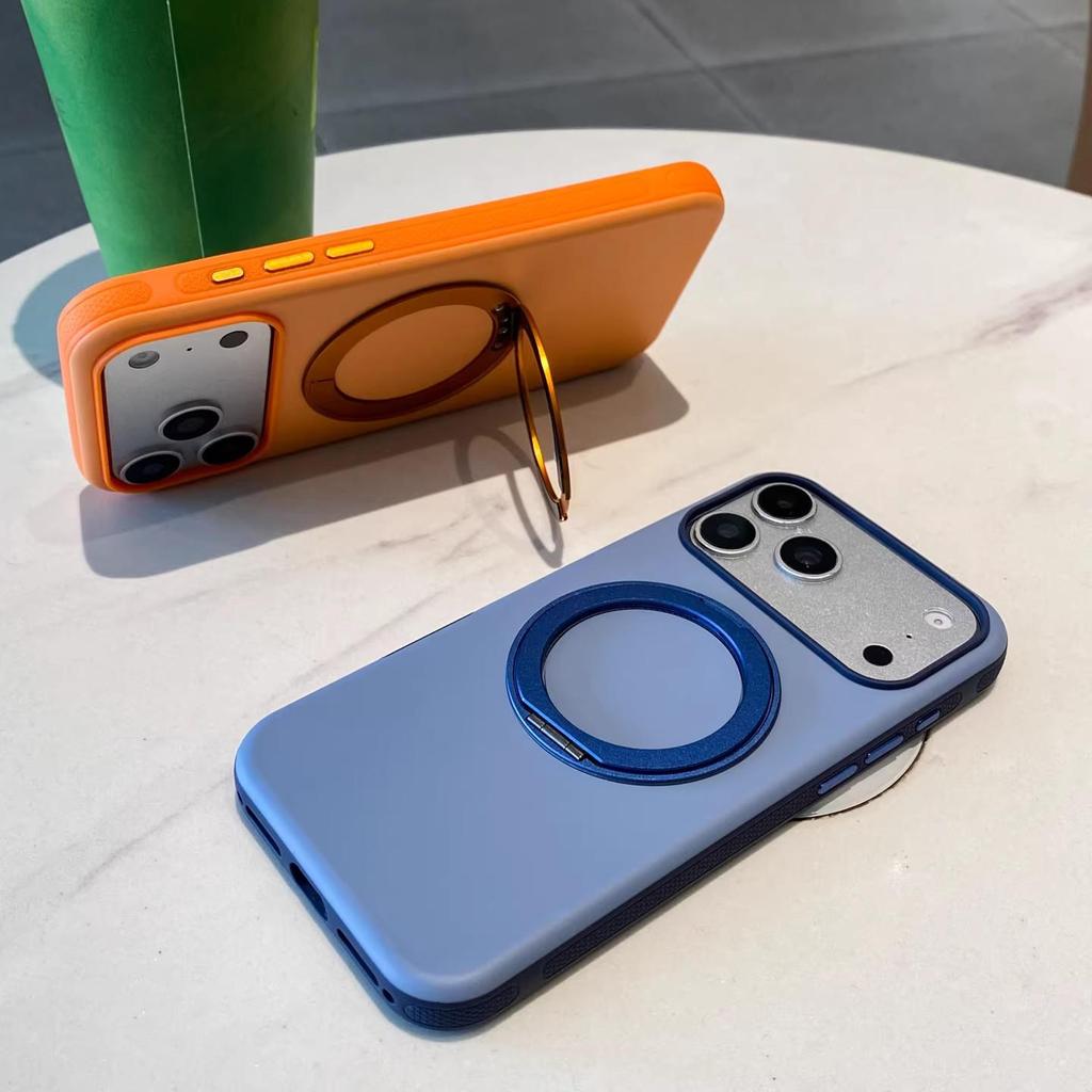 Color Contrast 360° Rotating Stand for iPhone 17/16 Pro Max, Anti-Slip Metal Frame Compatible Case
