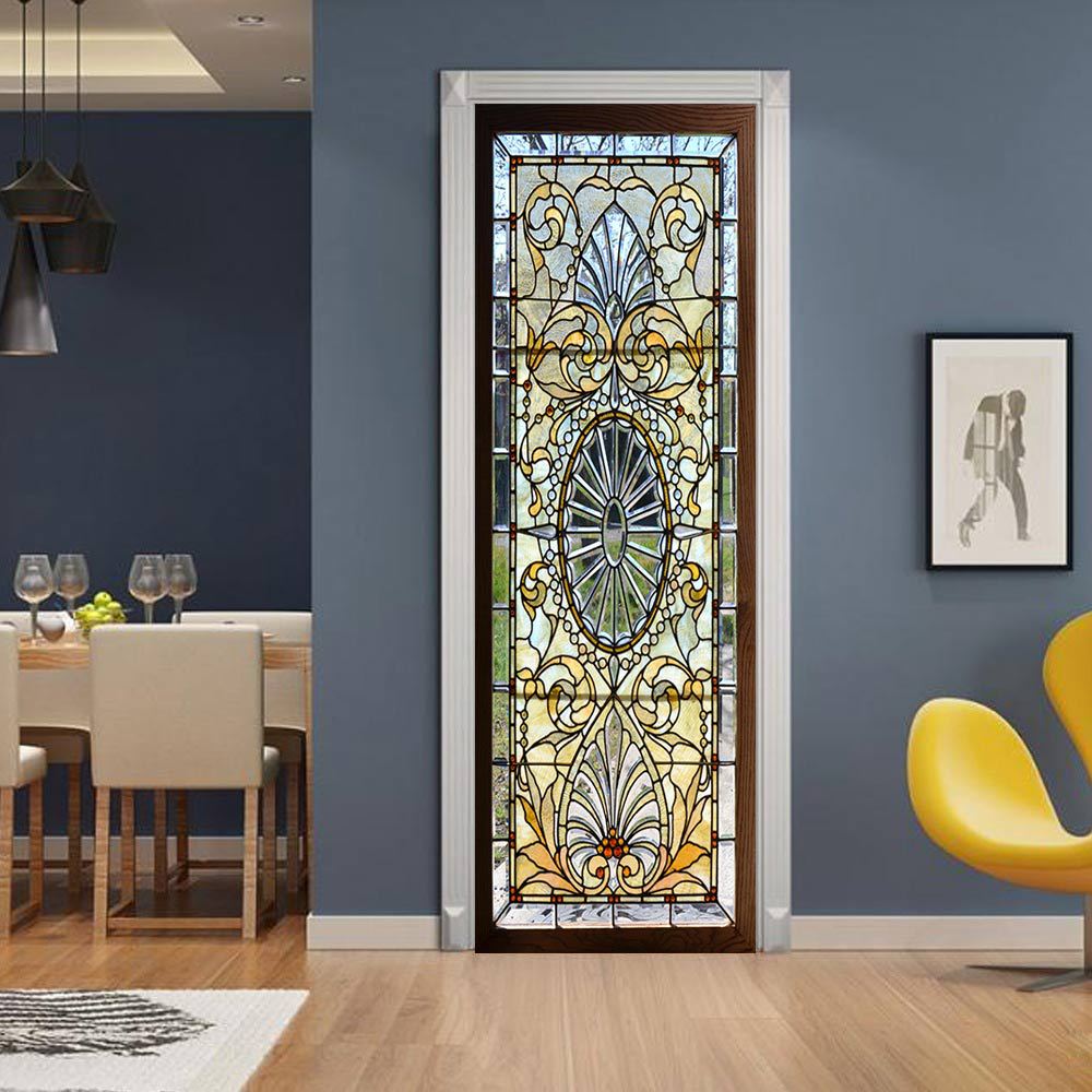 Central Retro Style Pattern 3D Door Sticker Corridor Sticker Simulation Decorative Wall Sticker Bungalow Waterproof And Moisture-Proof Wallpaper