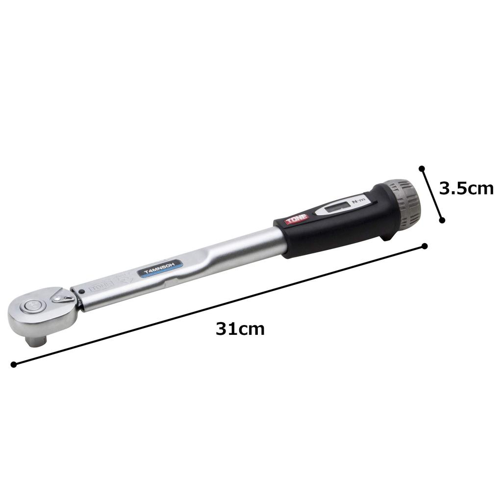TONE T4MN50H Preset Torque Wrench (Direct Set/Hold Type), 12.7mm (1/2") Drive, Black, 50Nm