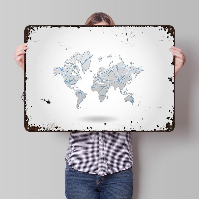 World Map Tinplate Poster Custom Wall Art Vintage Metal Signs Retro Tin Plaque for Gaming Decoration Room Bedroom Decorations