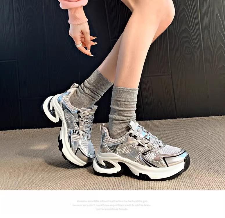 2026 Spring New Mesh Female Leisure Shoes Solid Color Chunky Sneakers Comfortable Casual Breathable Sports Shoes Tenis De Mujer