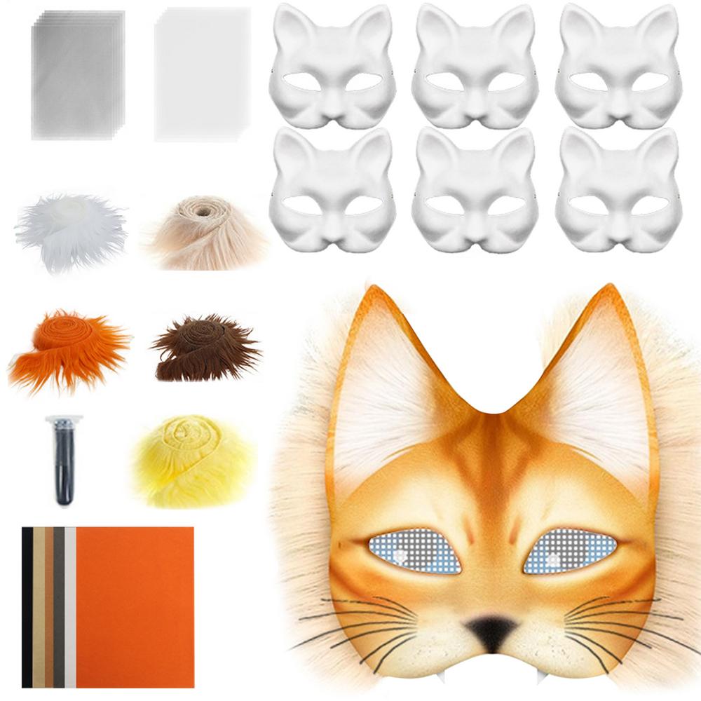 42 Stück Handgemachte Katzen Gesichts Kostüm Sets Filzstoff Tier Masken Kostüm Requisiten Zubehör Geeignet für Halloween Kostümparty