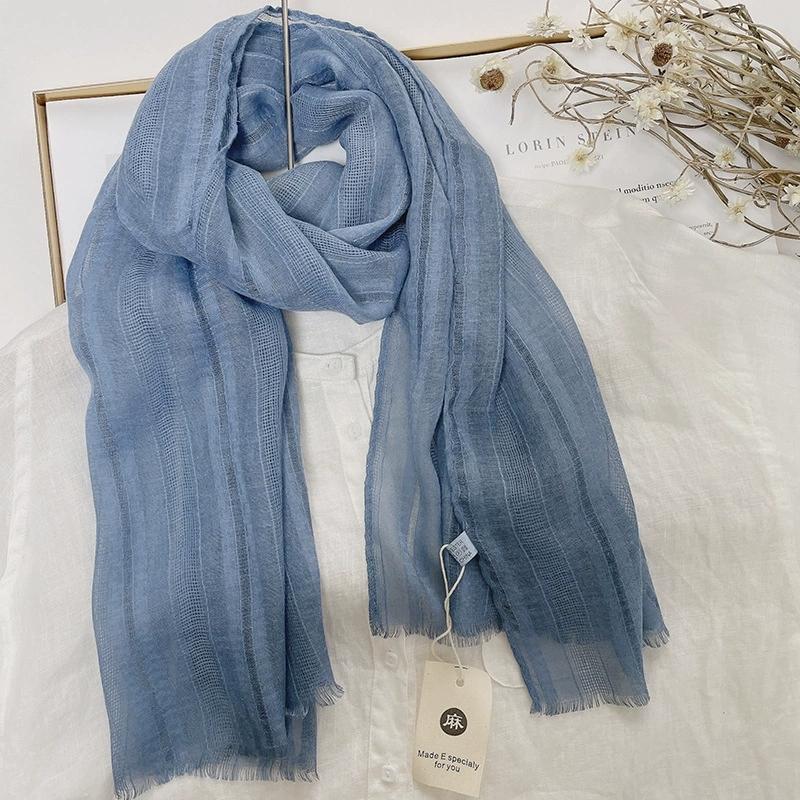 140x40cm Cotton Linen Spring Autumn Scarf Solid Color Sun Protection Shawl Korean Versatile Women Scarf