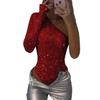 2025 Spring/Summer Glamorous Rhinestone Sequin One-Shoulder Bodycon Top for Women