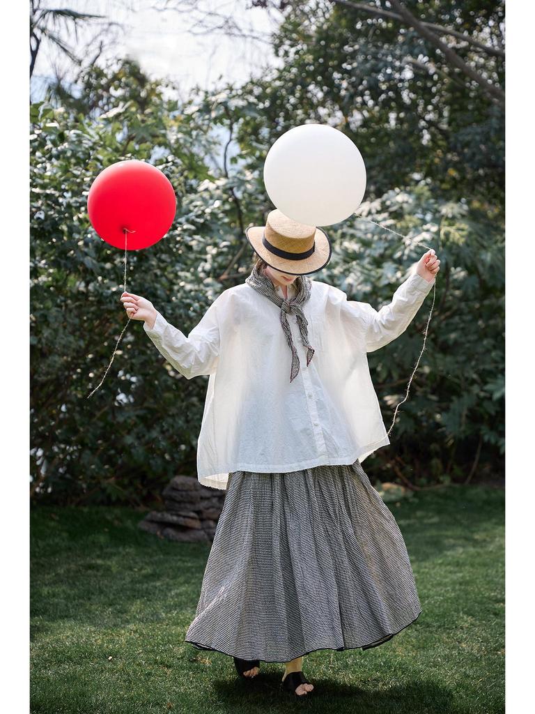 Retro Black & White Striped Cotton Linen Skirt - Soft, Anti-See-Through, Versatile, Loose Fit