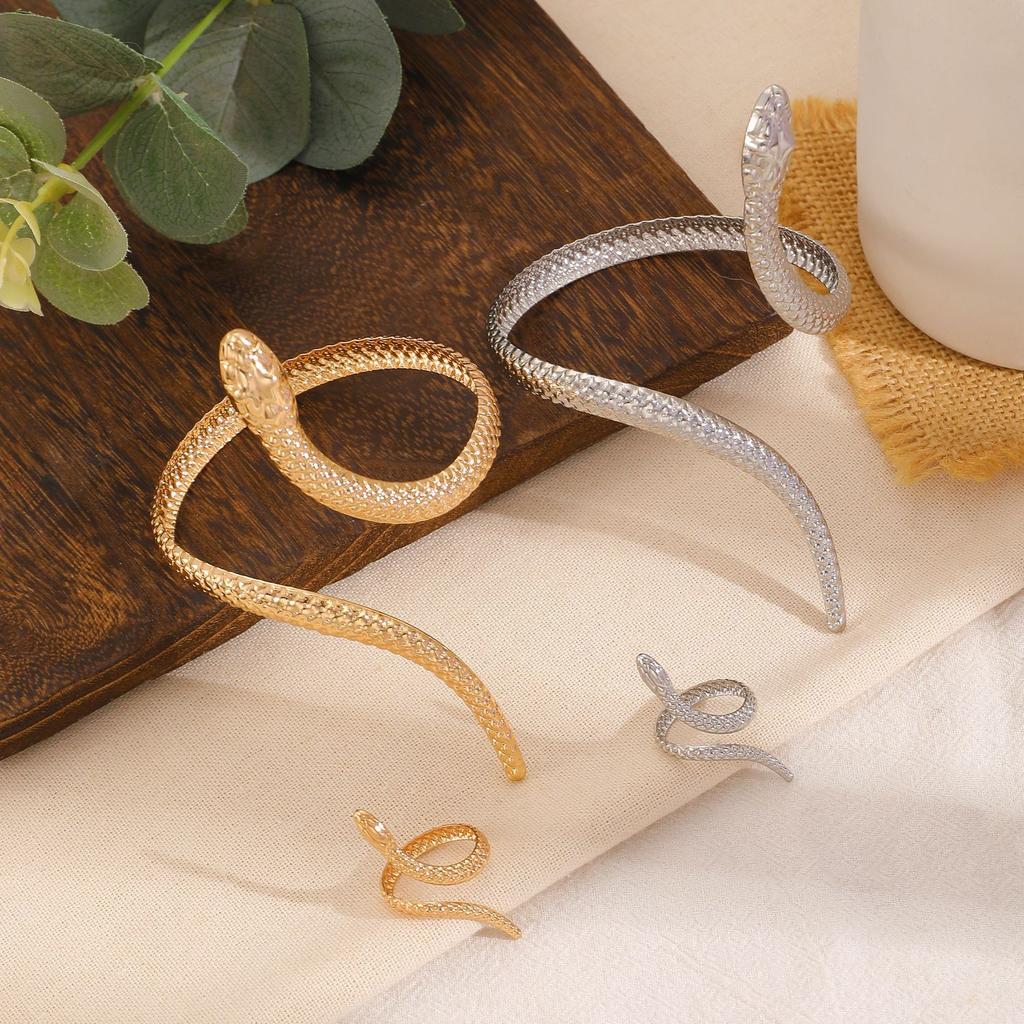 Punk Snake Bangles Ring Set For Women Snake Opening Cuff Bracelet Aesthetic Fashion Jewelry Pulseras Mujer Manchette
