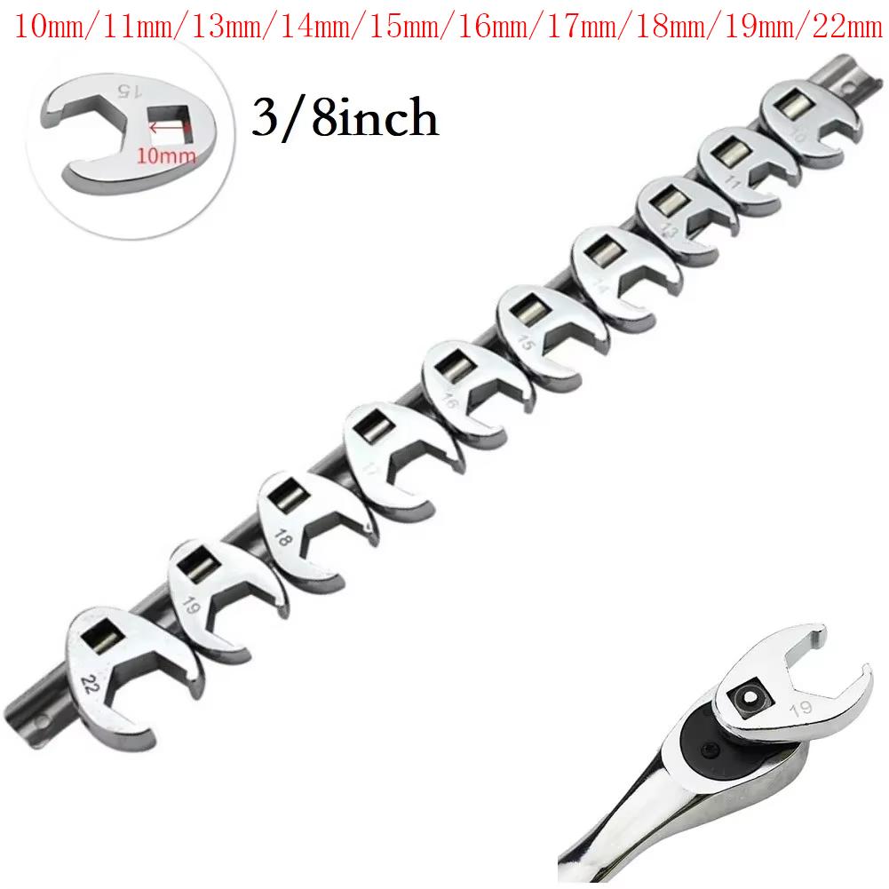 10Pcs 3/8Inch Drive Crowfoot Wrench 10mm To 22mm Metric Foot Open End Spanner For Torque Wrench Keys Set